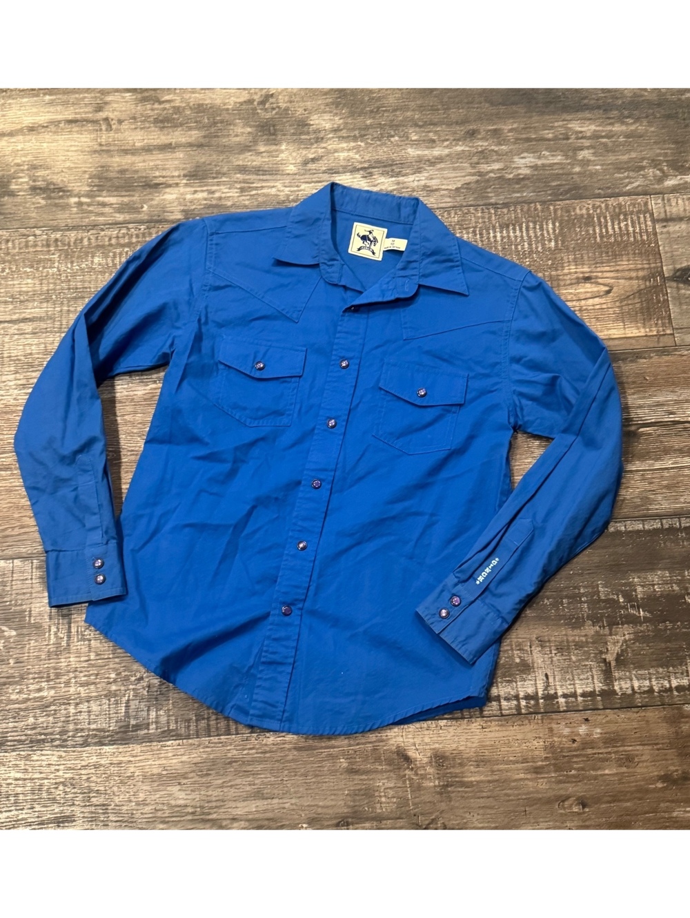 Cinch Western Kids Bright Blue Button Down Shirt size M (10)